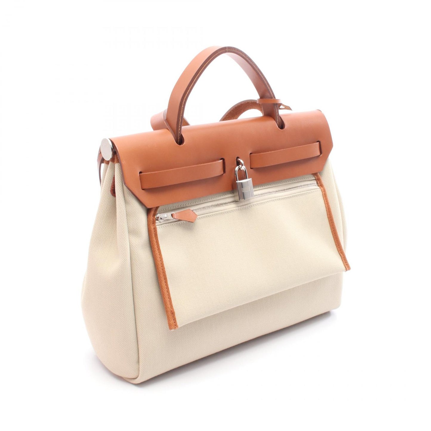 エールバッグジップPM ハンドバッグ トワルミリタリー レザー ベージュ ブラウン シルバー金具 2WAY Y刻印 エルメス バッグ HERMES