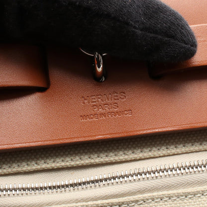エールバッグジップPM ハンドバッグ トワルミリタリー レザー ベージュ ブラウン シルバー金具 2WAY Y刻印 エルメス バッグ HERMES