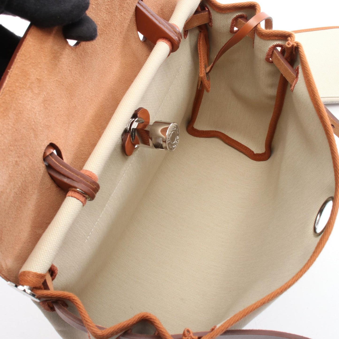 エールバッグジップPM ハンドバッグ トワルミリタリー レザー ベージュ ブラウン シルバー金具 2WAY Y刻印 エルメス バッグ HERMES