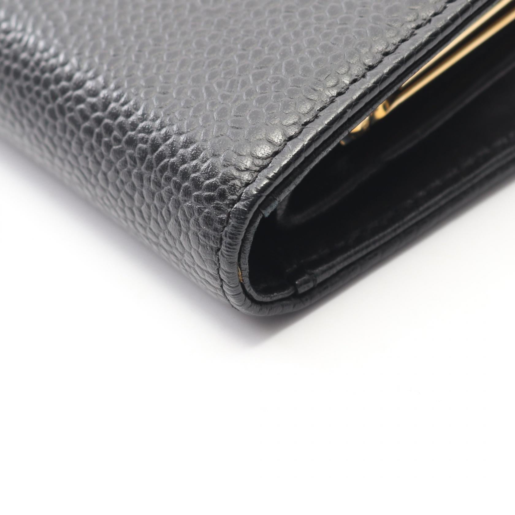 ココマーク 二つ折り長財布 キャビアスキン ブラック ゴールド金具