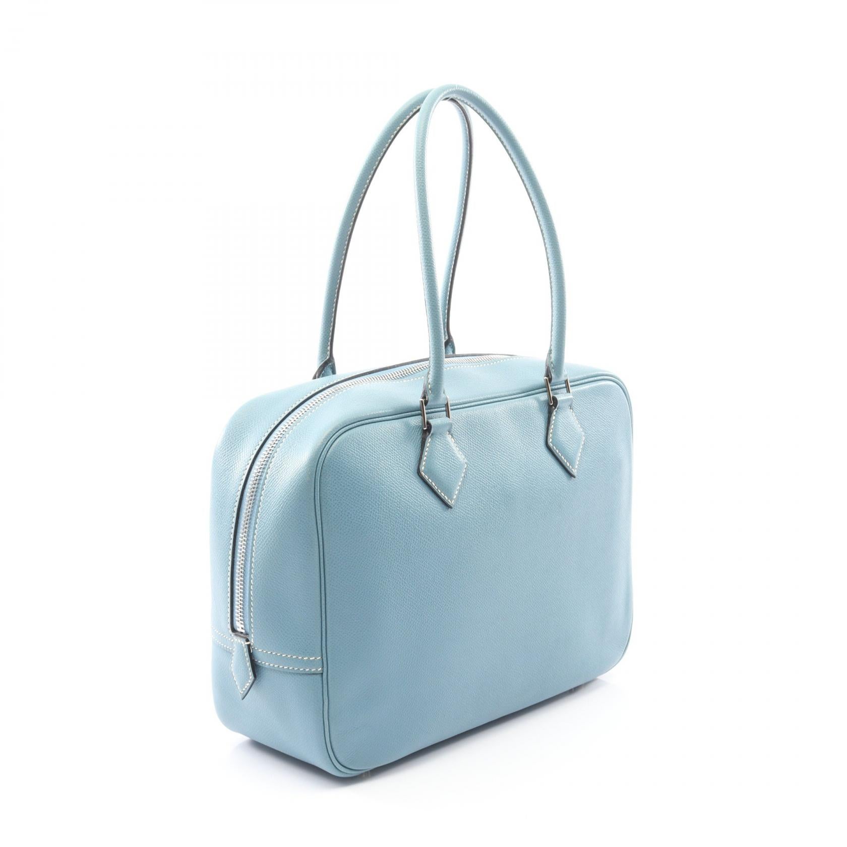 プリュム28 ブルージーン ハンドバッグ ヴォーエプソン ライトブルー シルバー金具 □J刻印 エルメス バッグ HERMES
