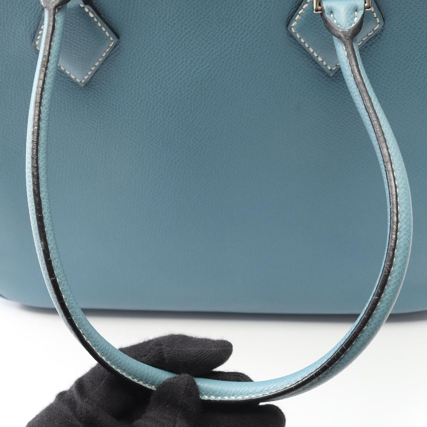 プリュム28 ブルージーン ハンドバッグ ヴォーエプソン ライトブルー シルバー金具 □J刻印 エルメス バッグ HERMES