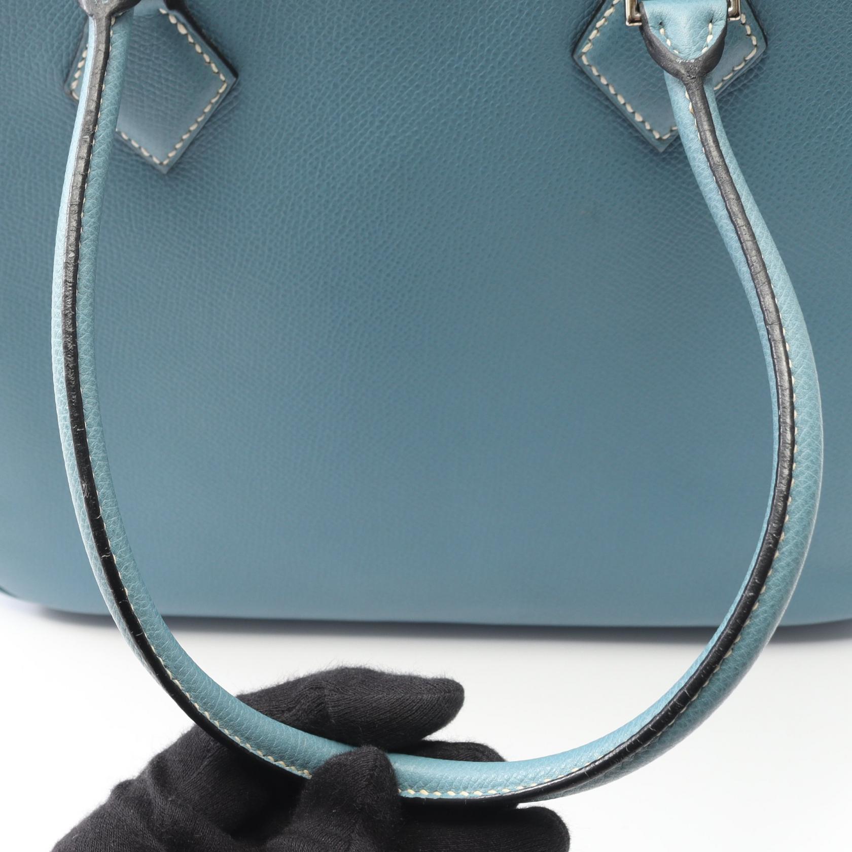 プリュム28 ブルージーン ハンドバッグ ヴォーエプソン ライトブルー シルバー金具 □J刻印 エルメス バッグ HERMES