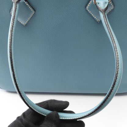 プリュム28 ブルージーン ハンドバッグ ヴォーエプソン ライトブルー シルバー金具 □J刻印 エルメス バッグ HERMES