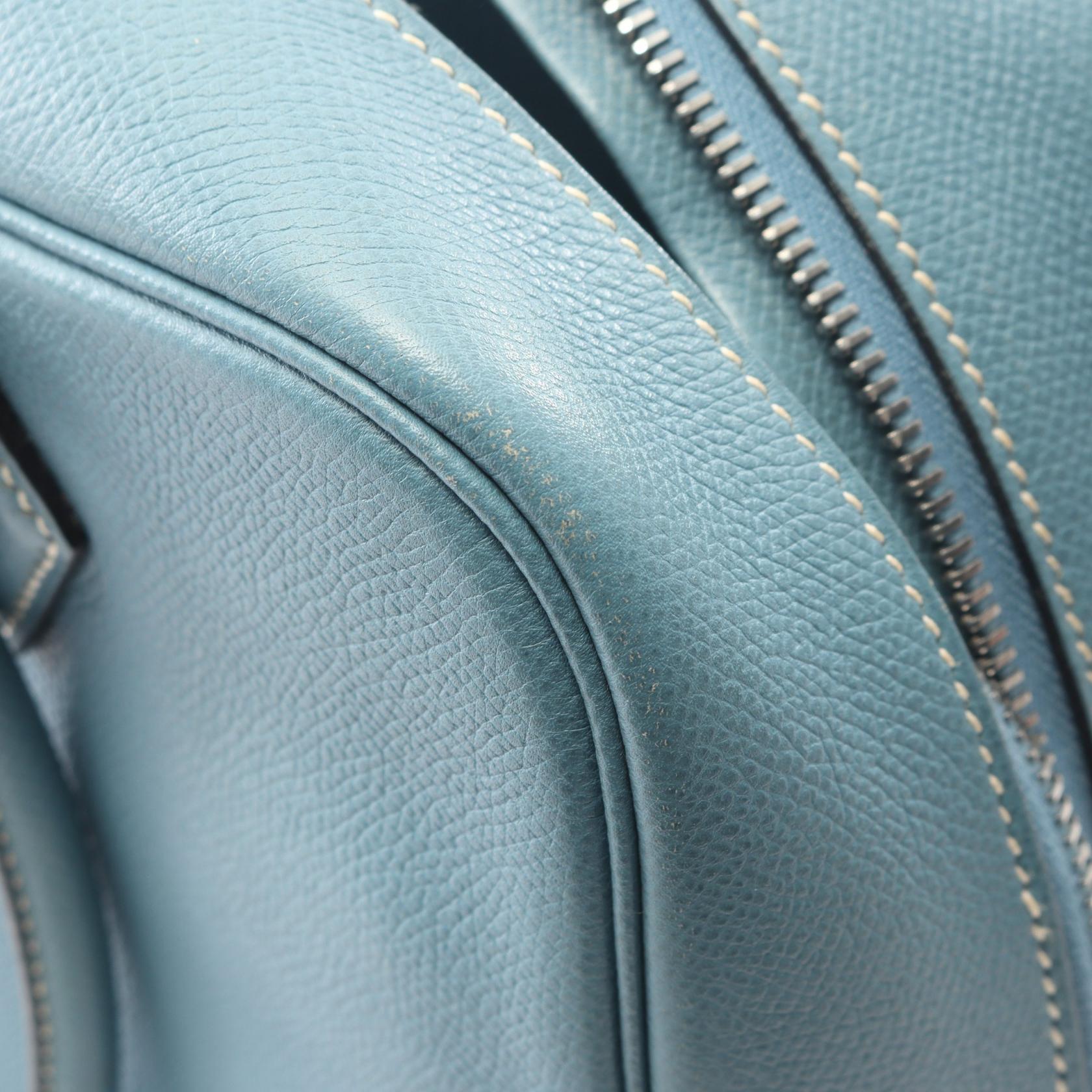 プリュム28 ブルージーン ハンドバッグ ヴォーエプソン ライトブルー シルバー金具 □J刻印 エルメス バッグ HERMES