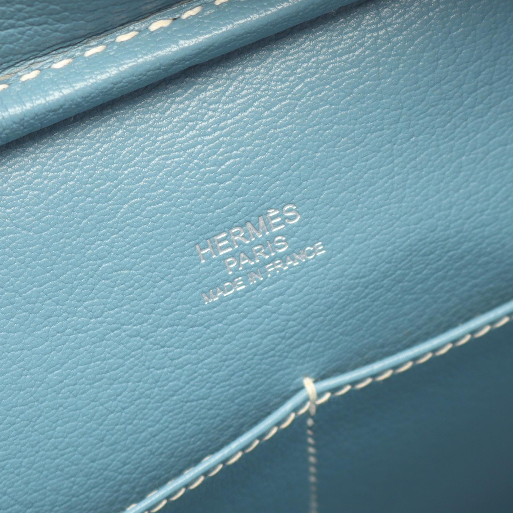 プリュム28 ブルージーン ハンドバッグ ヴォーエプソン ライトブルー シルバー金具 □J刻印 エルメス バッグ HERMES