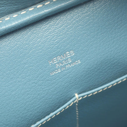 プリュム28 ブルージーン ハンドバッグ ヴォーエプソン ライトブルー シルバー金具 □J刻印 エルメス バッグ HERMES