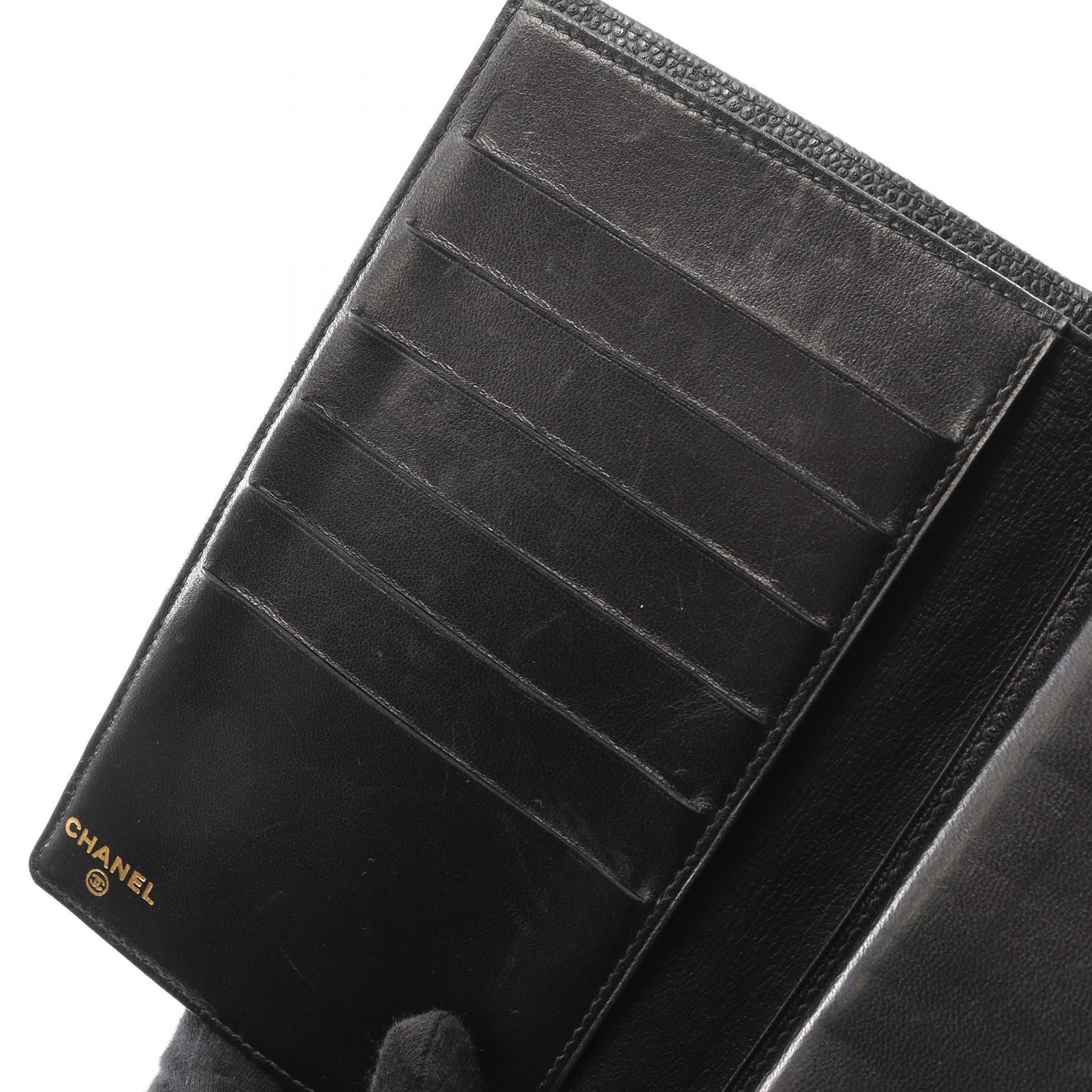 ココマーク 二つ折り長財布 キャビアスキン ブラック ゴールド金具