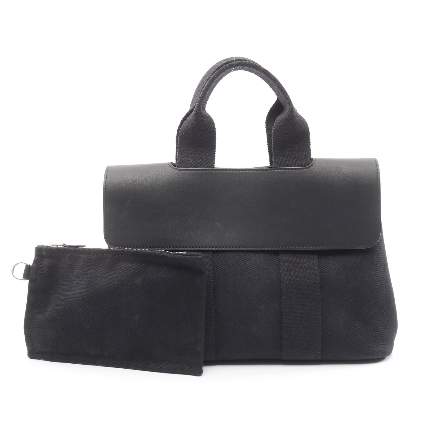 ヴァルパライソPM ハンドバッグ トワルシェブロン レザー ブラック シルバー金具 エルメス バッグ HERMES