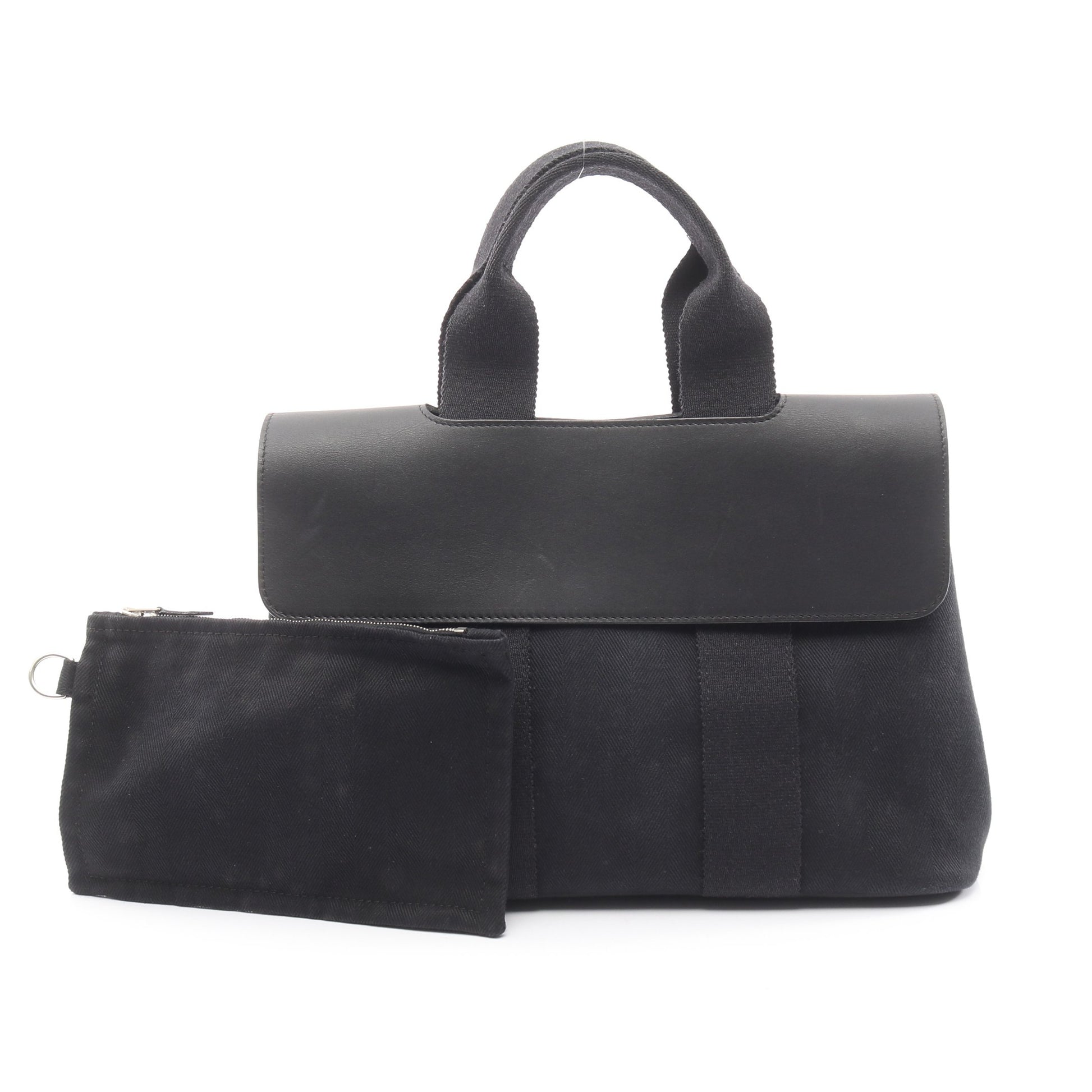 ヴァルパライソPM ハンドバッグ トワルシェブロン レザー ブラック シルバー金具 エルメス バッグ HERMES