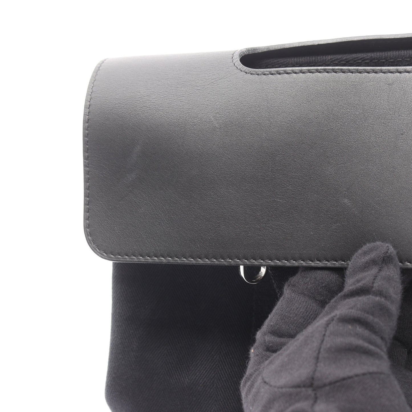 ヴァルパライソPM ハンドバッグ トワルシェブロン レザー ブラック シルバー金具 エルメス バッグ HERMES