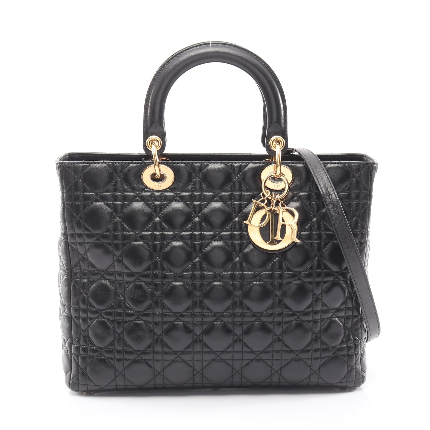 レディディオール ラージ カナージュ ハンドバッグ レザー ブラック 2WAY クリスチャンディオール バッグ Christian Dior