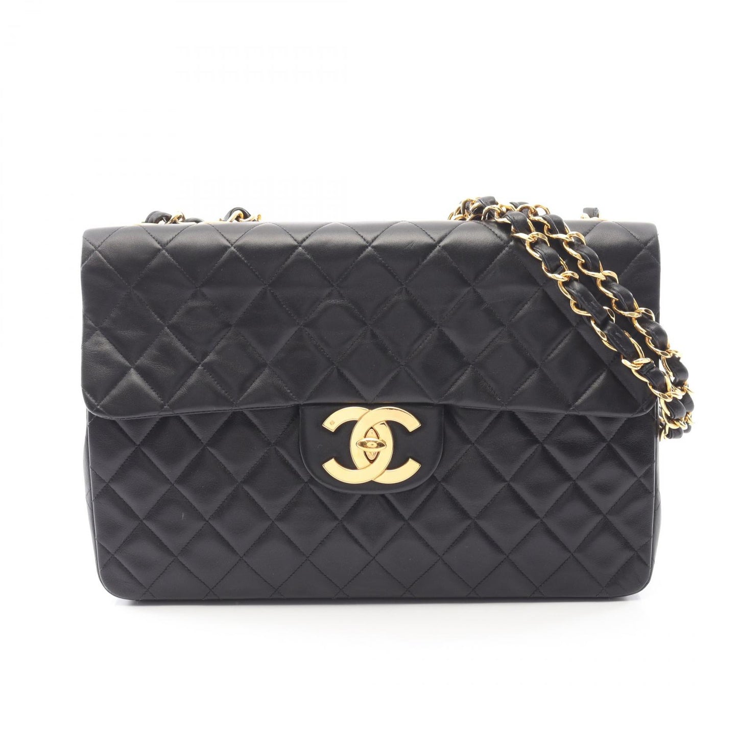 デカマトラッセ34 シングルフラップ Wチェーンショルダーバッグ ラムスキン ブラック ゴールド金具 シャネル バッグ CHANEL