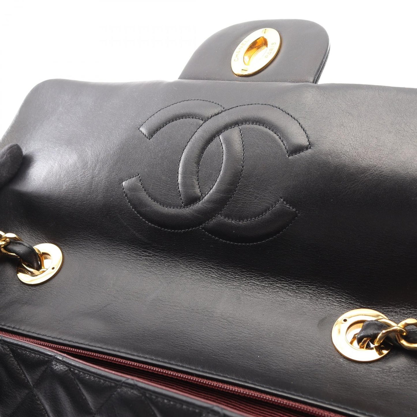 デカマトラッセ34 シングルフラップ Wチェーンショルダーバッグ ラムスキン ブラック ゴールド金具 シャネル バッグ CHANEL