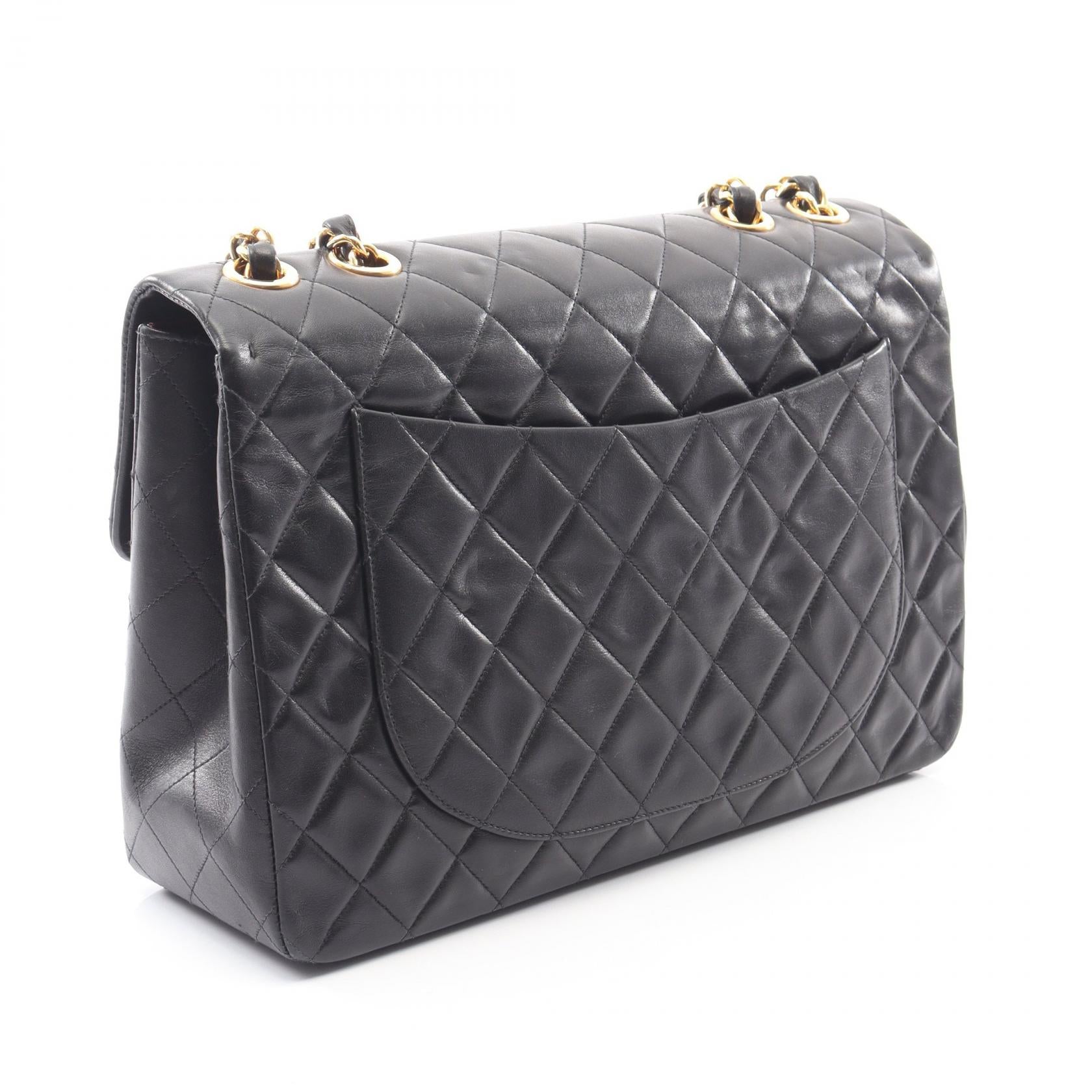 デカマトラッセ34 シングルフラップ Wチェーンショルダーバッグ ラムスキン ブラック ゴールド金具 シャネル バッグ CHANEL