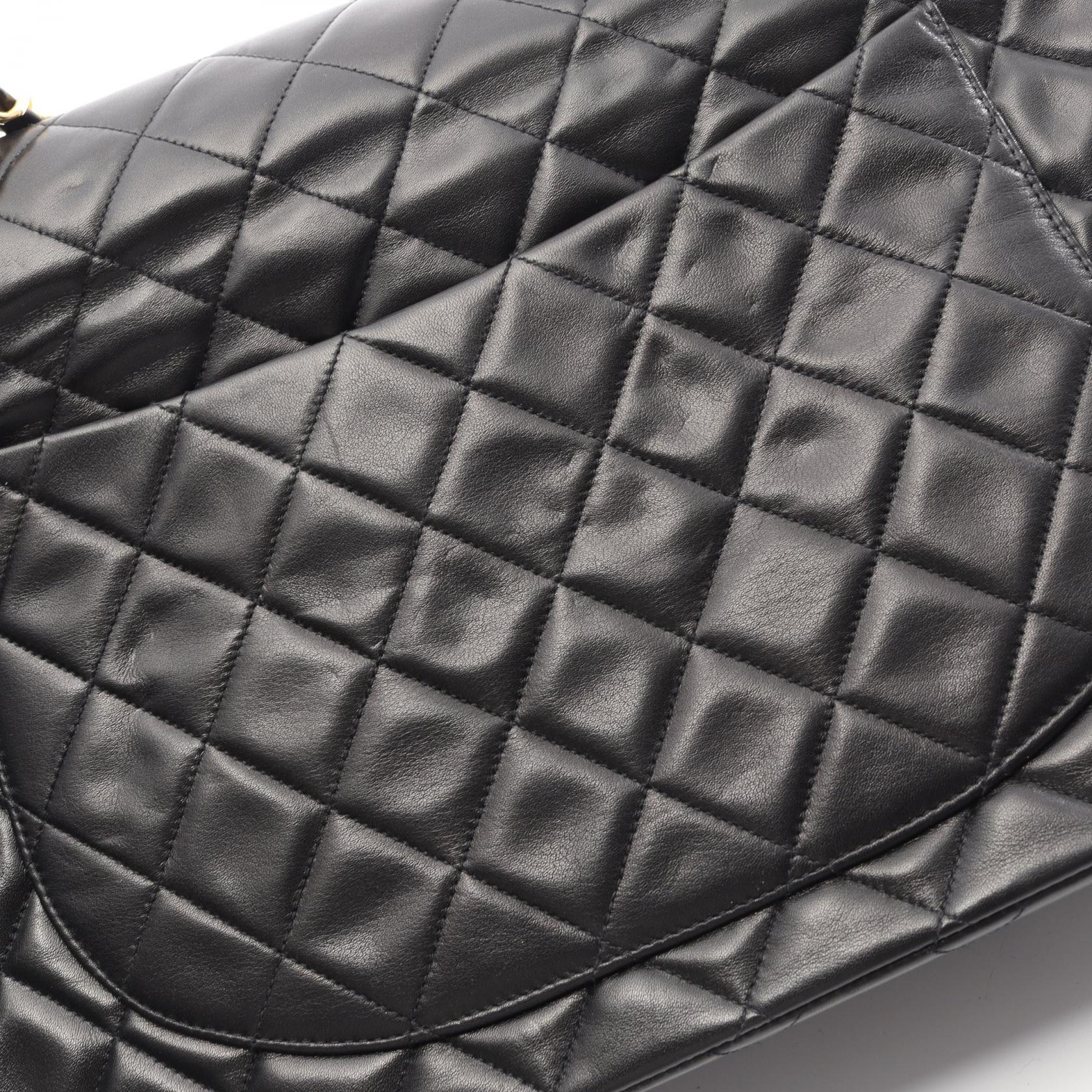 デカマトラッセ34 シングルフラップ Wチェーンショルダーバッグ ラムスキン ブラック ゴールド金具 シャネル バッグ CHANEL