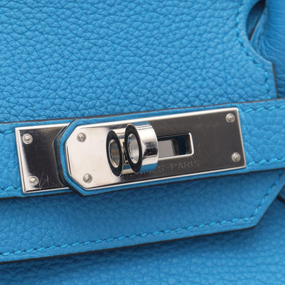 バーキン30 ヴェルソ ブルーザンジバル マラカイト ハンドバッグ トゴ ブルー シルバー金具 A刻印 エルメス バッグ HERMES
