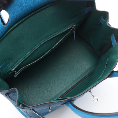 バーキン30 ヴェルソ ブルーザンジバル マラカイト ハンドバッグ トゴ ブルー シルバー金具 A刻印 エルメス バッグ HERMES