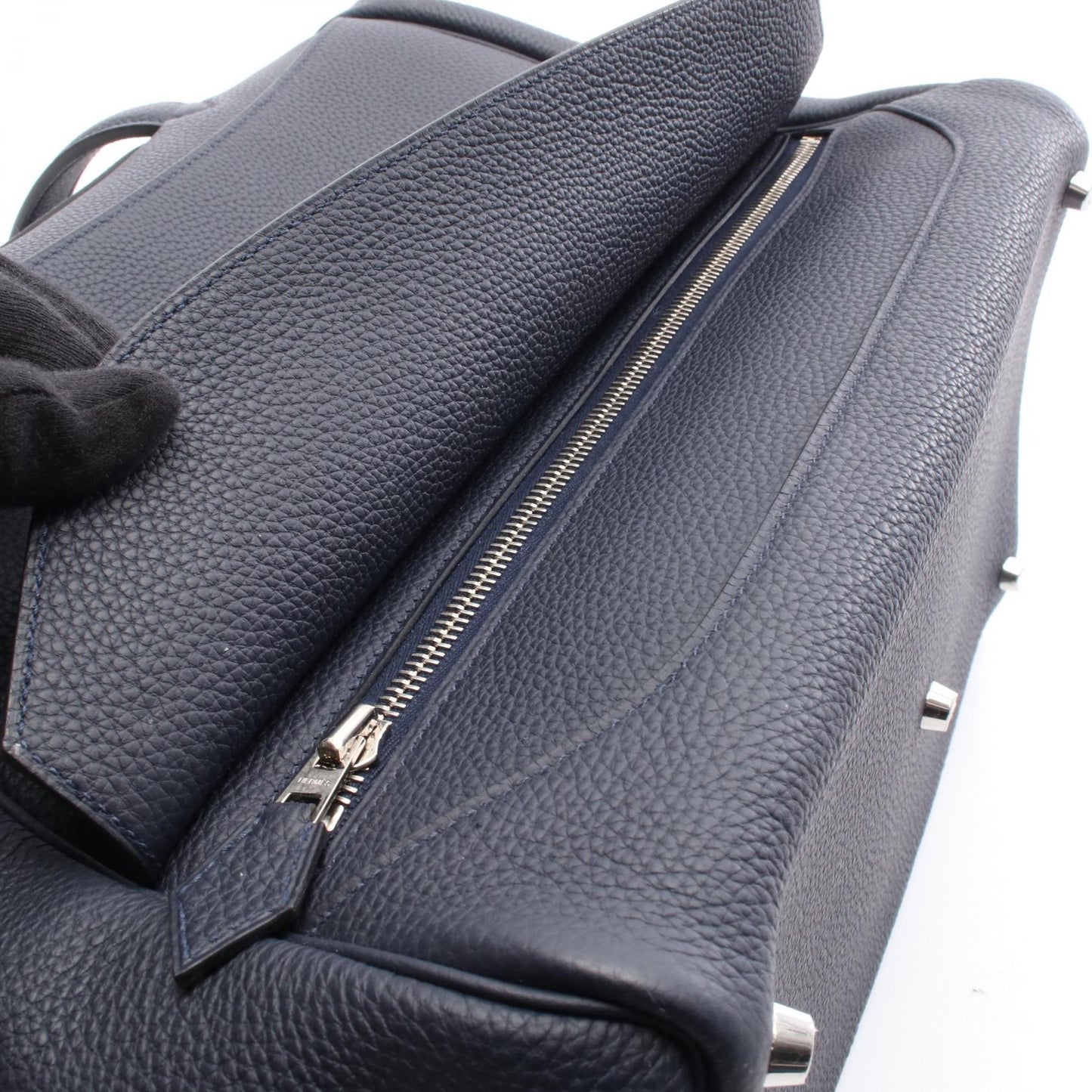 ワラゴキャビン35 ブルーニュイ ハンドバッグ トゴ ネイビー シルバー金具 C刻印 エルメス バッグ HERMES
