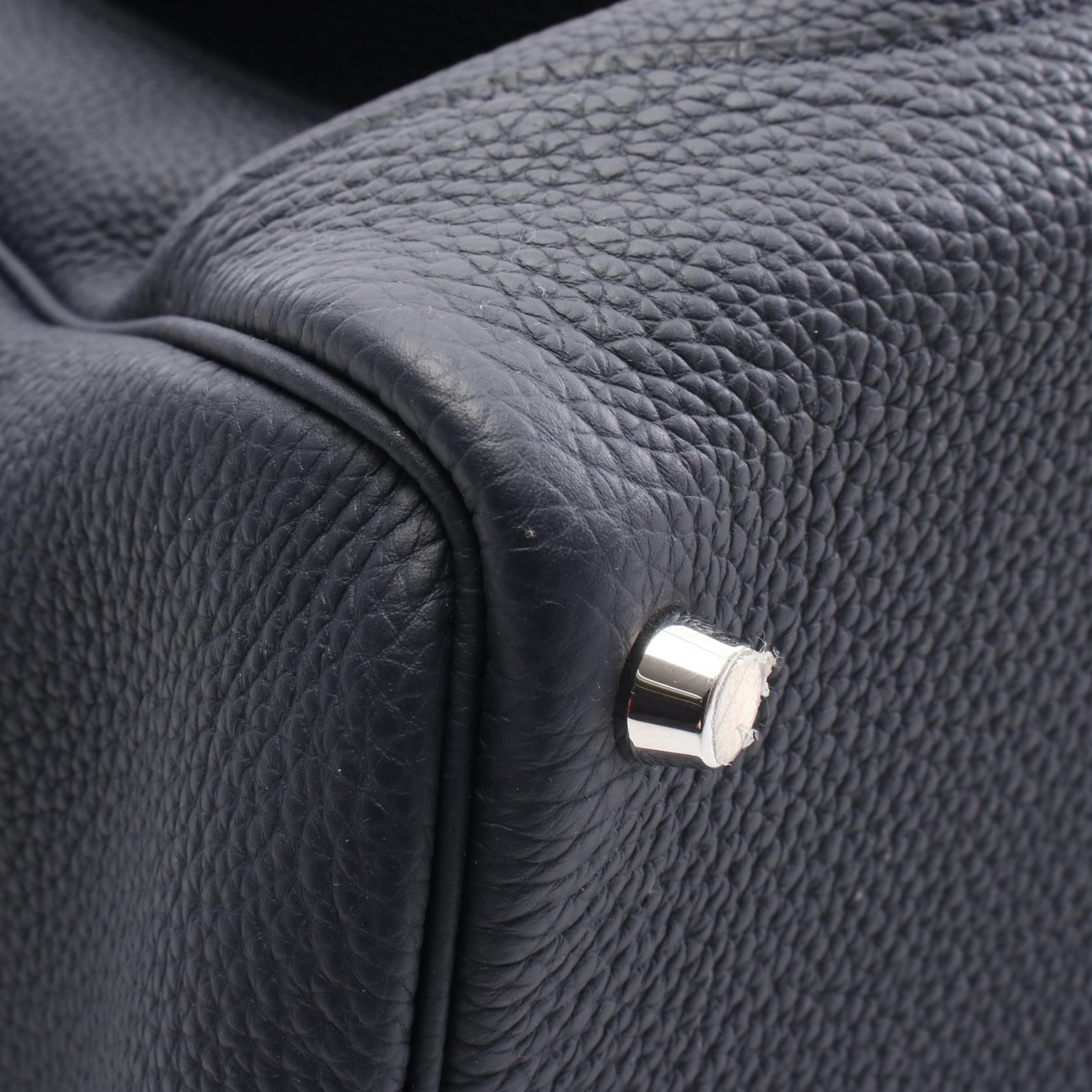 ワラゴキャビン35 ブルーニュイ ハンドバッグ トゴ ネイビー シルバー金具 C刻印 エルメス バッグ HERMES