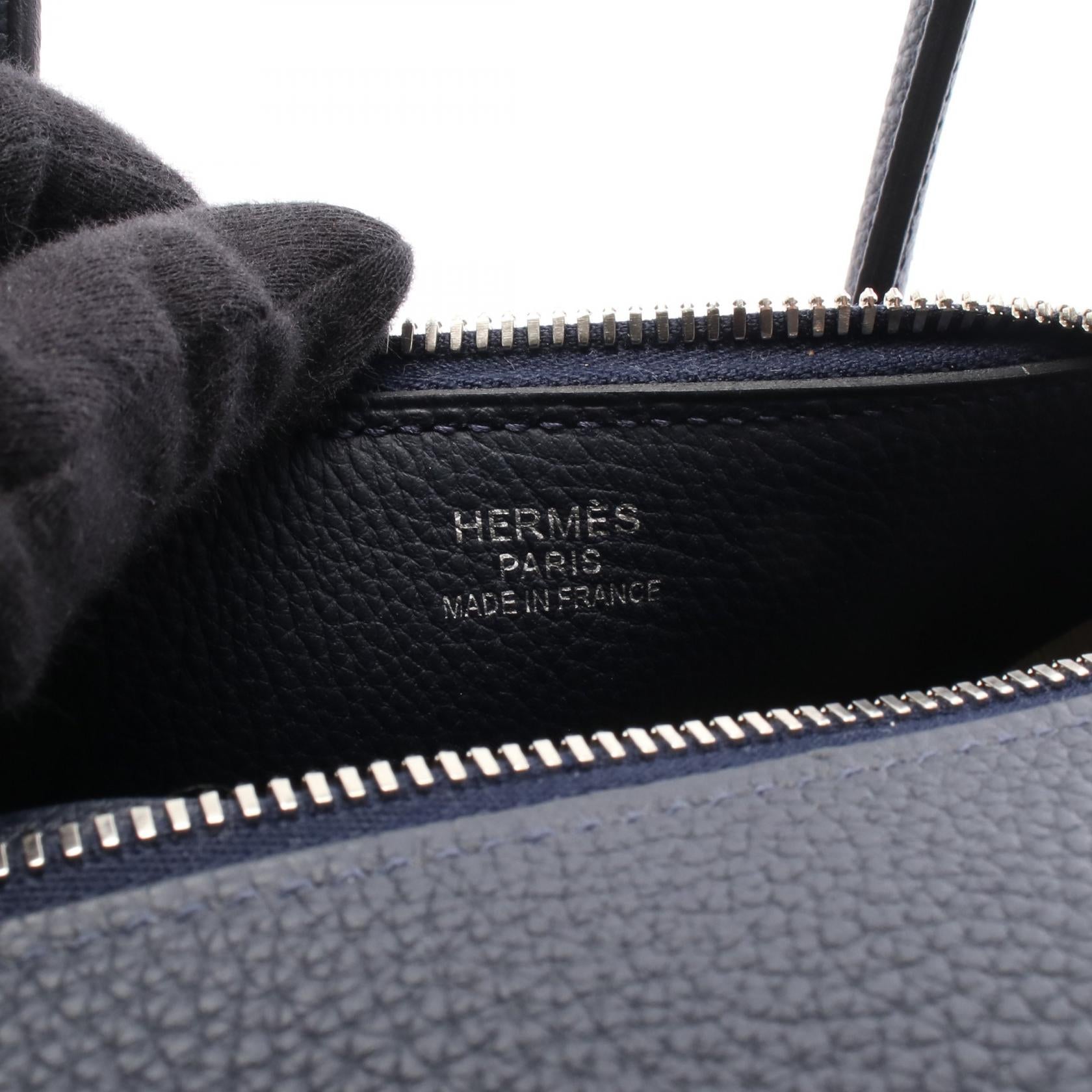 ワラゴキャビン35 ブルーニュイ ハンドバッグ トゴ ネイビー シルバー金具 C刻印 エルメス バッグ HERMES