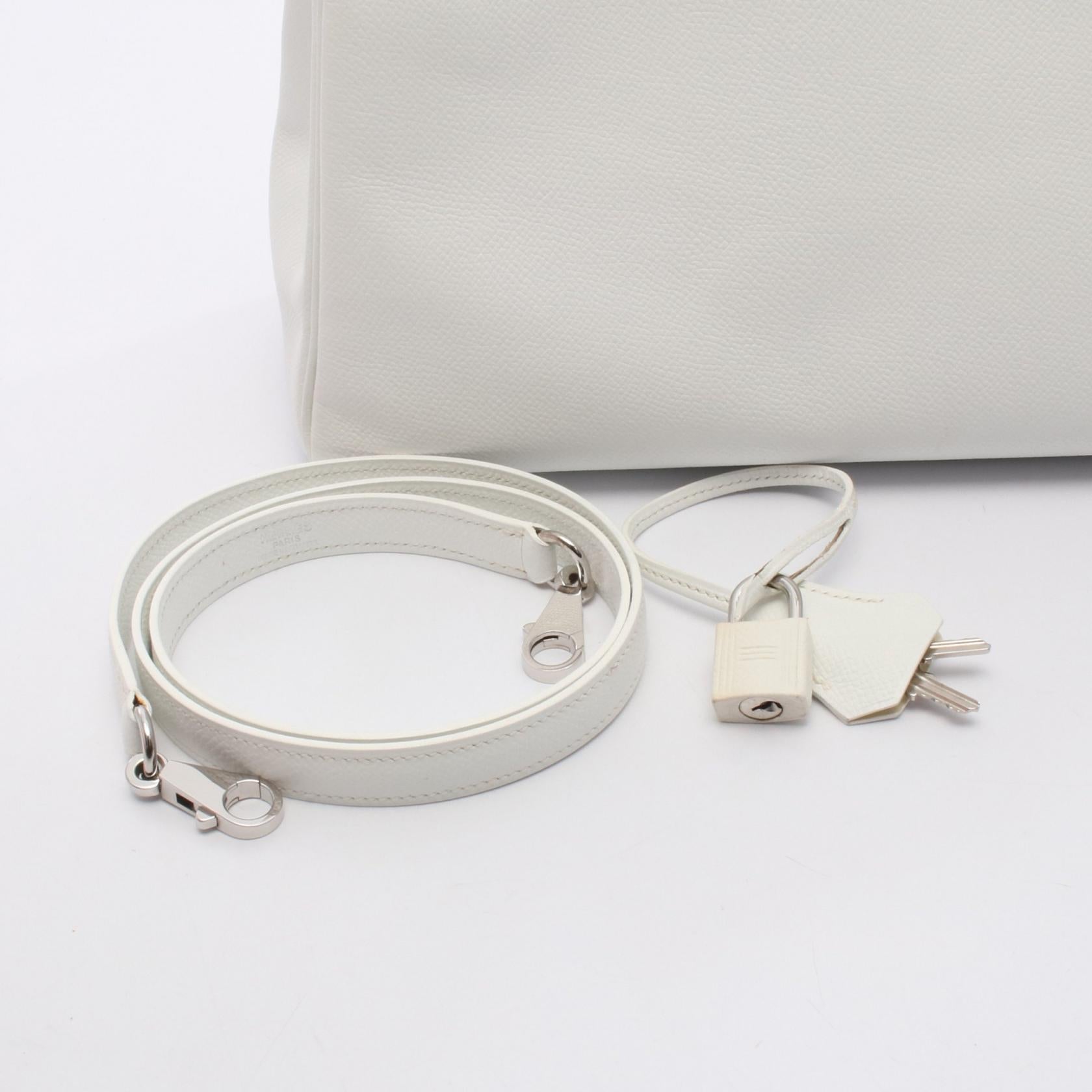 ケリー32 ハンドバッグ ヴォーエプソン ホワイト シルバー金具 内縫い 2WAY □H刻印 エルメス バッグ HERMES
