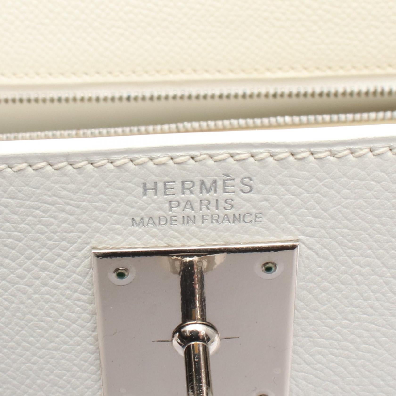 ケリー32 ハンドバッグ ヴォーエプソン ホワイト シルバー金具 内縫い 2WAY □H刻印 エルメス バッグ HERMES