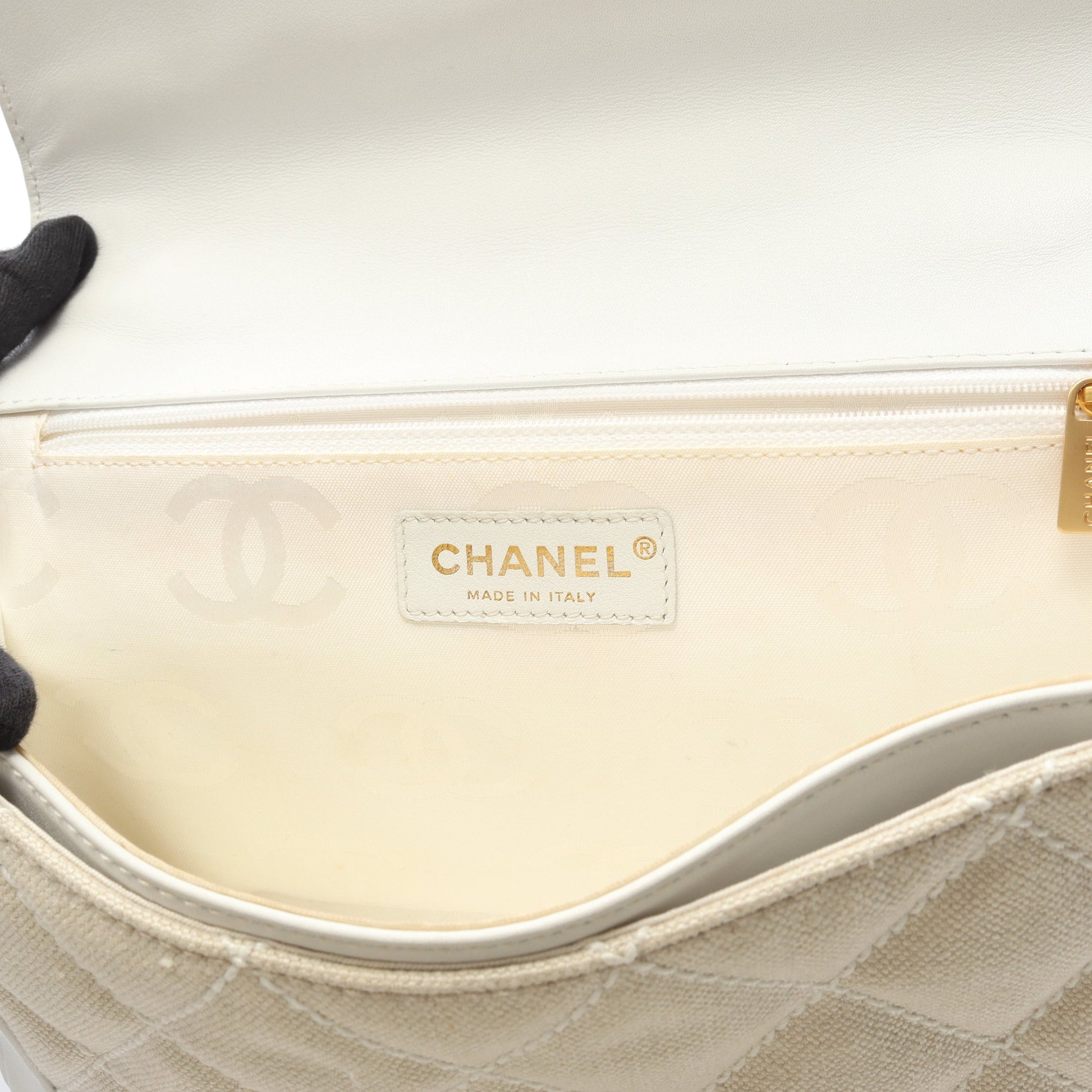 ワイルドステッチ ハンドバッグ キャンバス レザー ベージュ ホワイト ゴールド金具 シャネル バッグ CHANEL