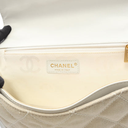 ワイルドステッチ ハンドバッグ キャンバス レザー ベージュ ホワイト ゴールド金具 シャネル バッグ CHANEL