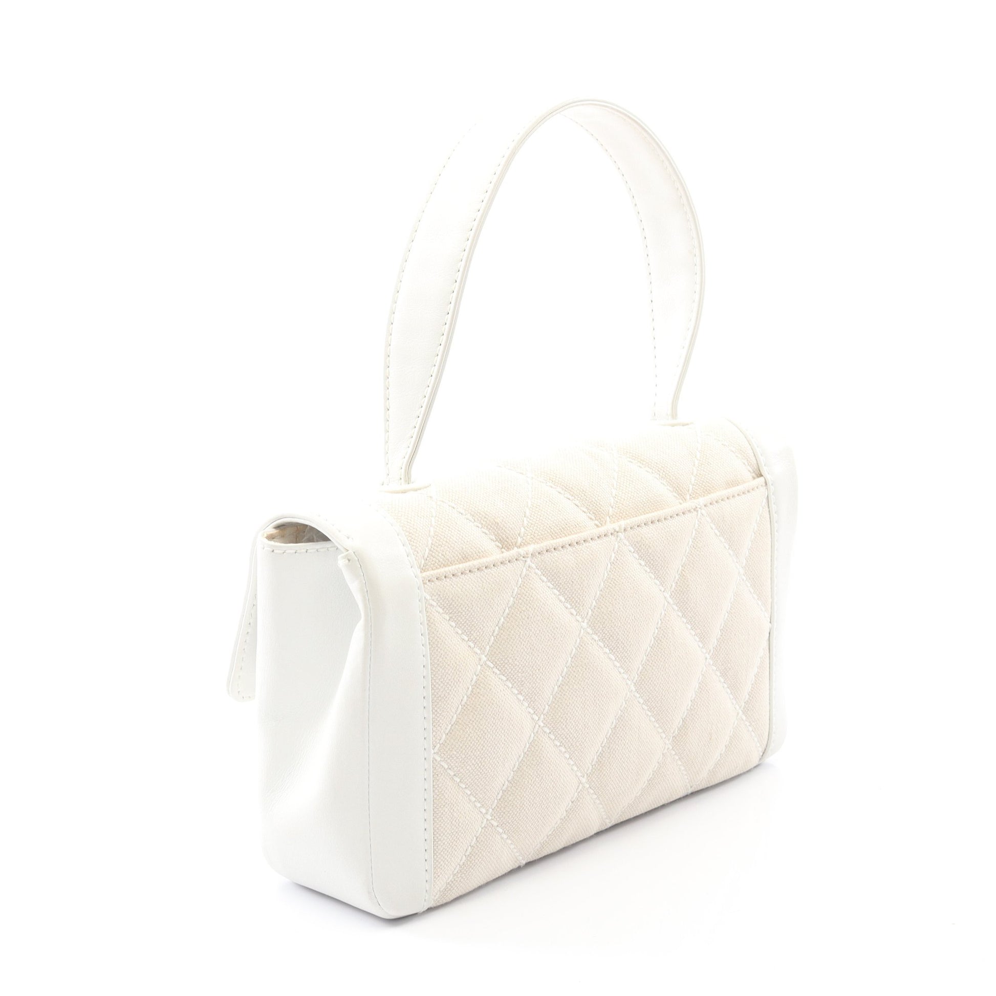 ワイルドステッチ ハンドバッグ キャンバス レザー ベージュ ホワイト ゴールド金具 シャネル バッグ CHANEL