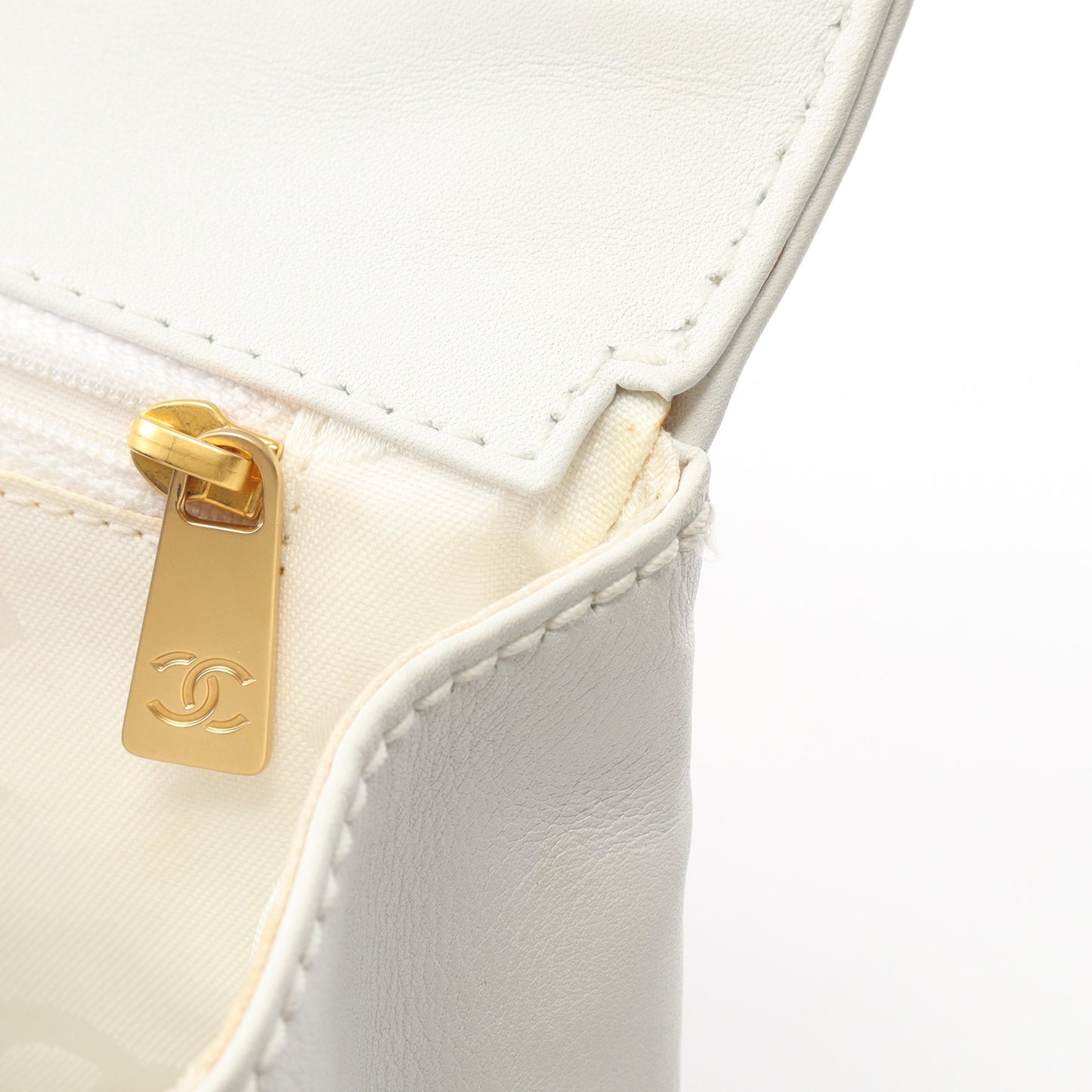 ワイルドステッチ ハンドバッグ キャンバス レザー ベージュ ホワイト ゴールド金具 シャネル バッグ CHANEL