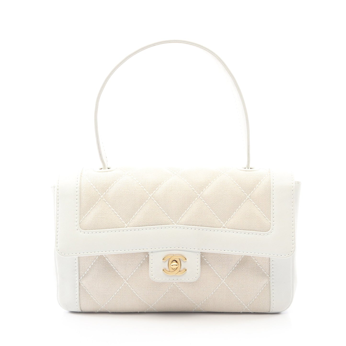 ワイルドステッチ ハンドバッグ キャンバス レザー ベージュ ホワイト ゴールド金具 シャネル バッグ CHANEL