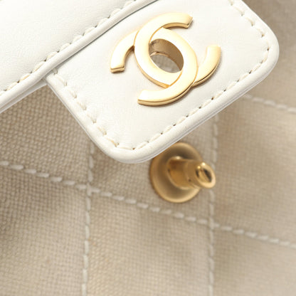 ワイルドステッチ ハンドバッグ キャンバス レザー ベージュ ホワイト ゴールド金具 シャネル バッグ CHANEL
