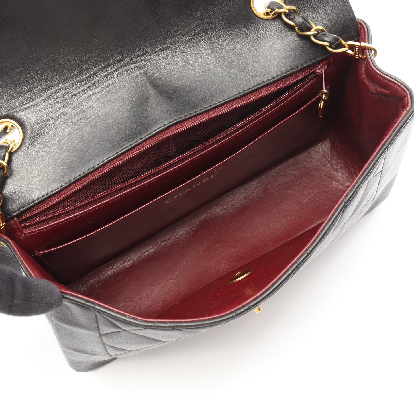マトラッセ ダイアナフラップ チェーンショルダーバッグ ラムスキン ブラック ゴールド金具 シャネル バッグ CHANEL