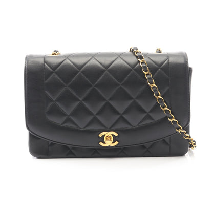 マトラッセ ダイアナフラップ チェーンショルダーバッグ ラムスキン ブラック ゴールド金具 シャネル バッグ CHANEL