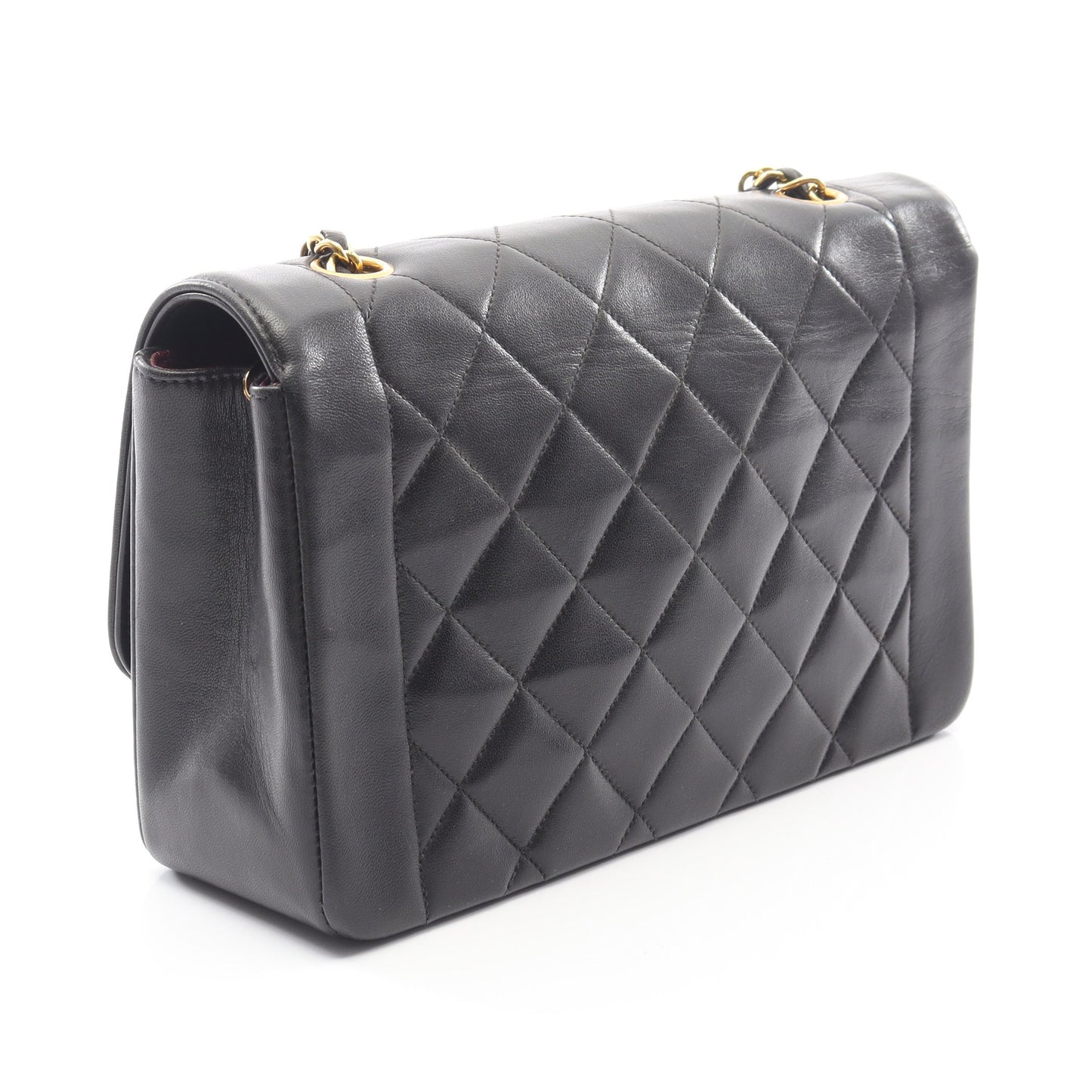 マトラッセ ダイアナフラップ チェーンショルダーバッグ ラムスキン ブラック ゴールド金具 シャネル バッグ CHANEL