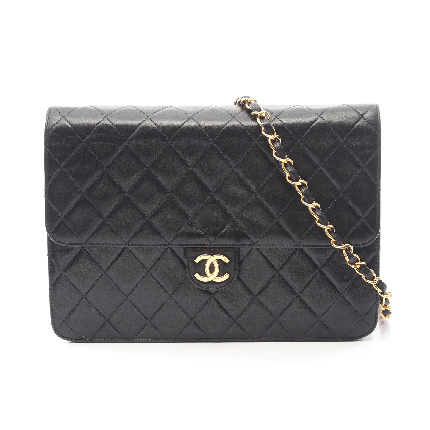 マトラッセ チェーンショルダーバッグ ラムスキン ブラック ゴールド金具 プッシュロック シャネル バッグ CHANEL