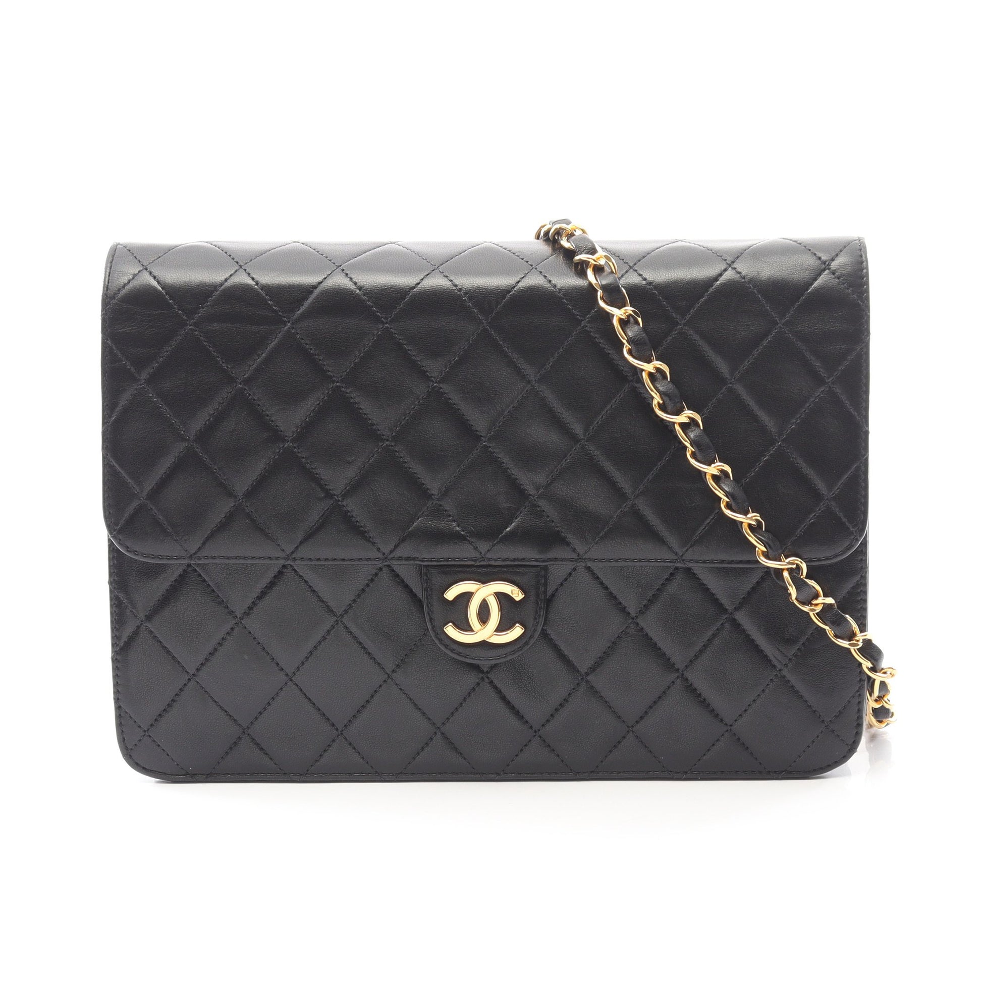 マトラッセ チェーンショルダーバッグ ラムスキン ブラック ゴールド金具 プッシュロック シャネル バッグ CHANEL