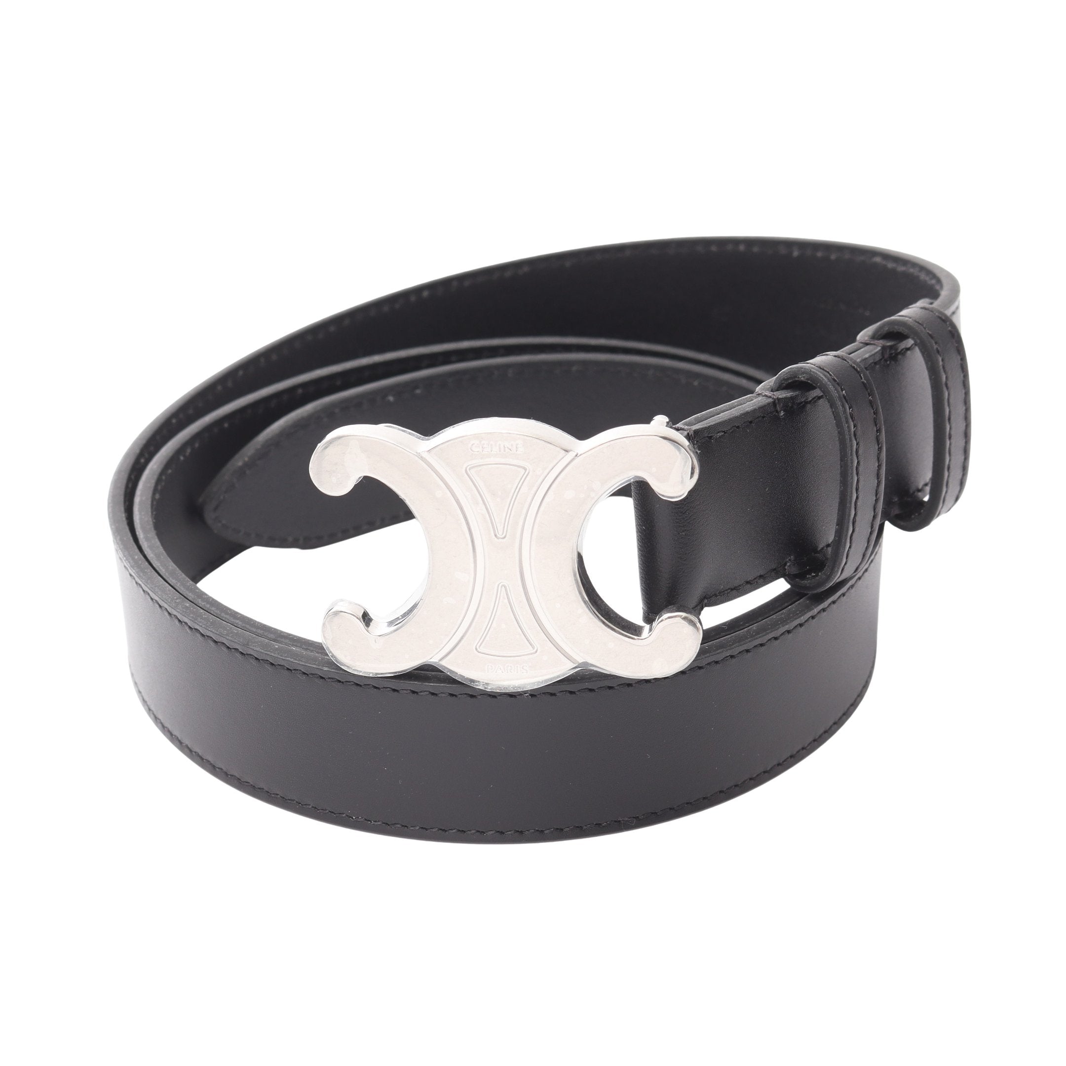 美品 CELINE セリーヌ レザーベルト トリオンフ ブラック トリオンフ ラージ 30MM ベルト レザー ブラック セリーヌ – RECLO
