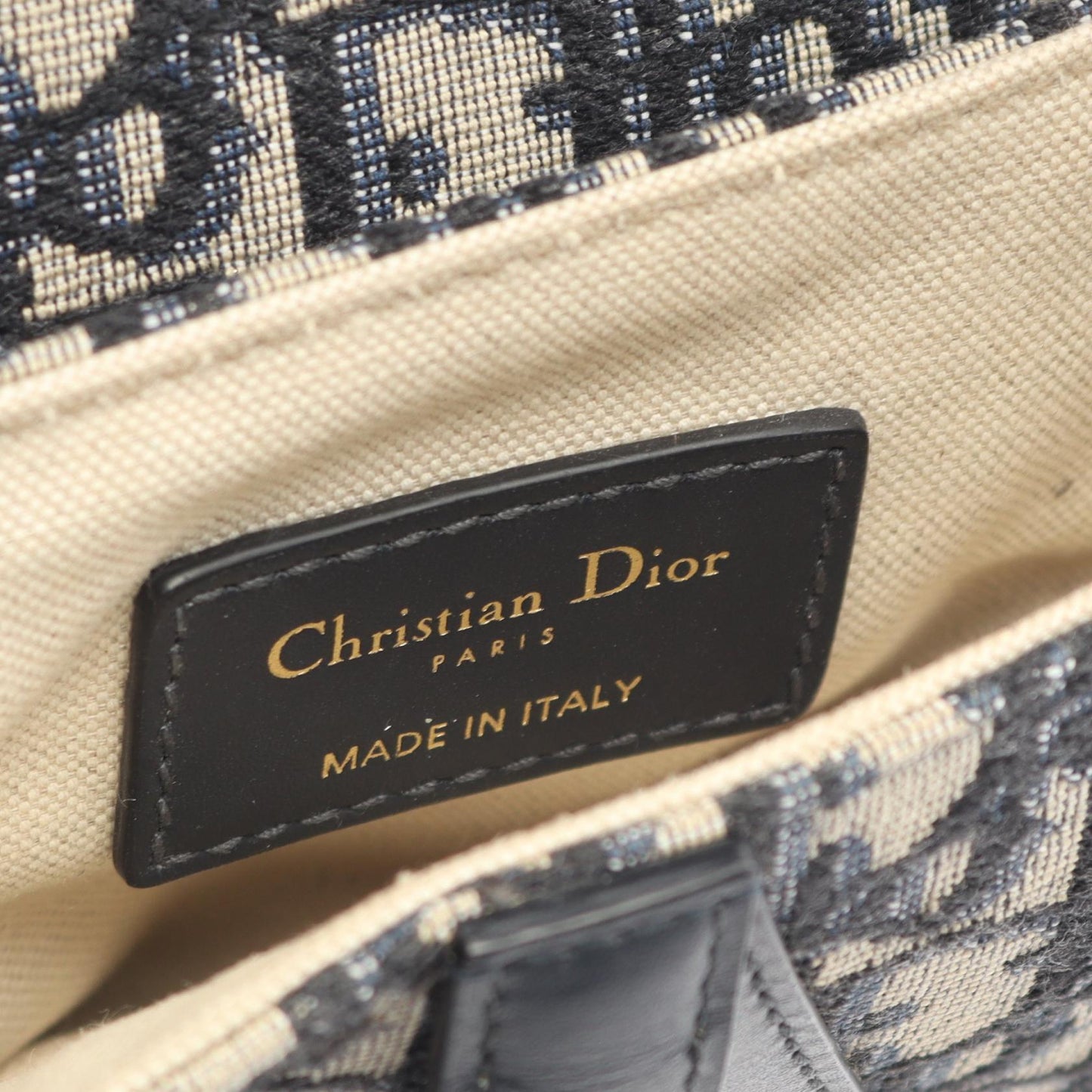 サドルバッグ ミニ オブリークジャカード ハンドバッグ キャンバス レザー アイボリー ネイビー クリスチャンディオール バッグ Christian Dior