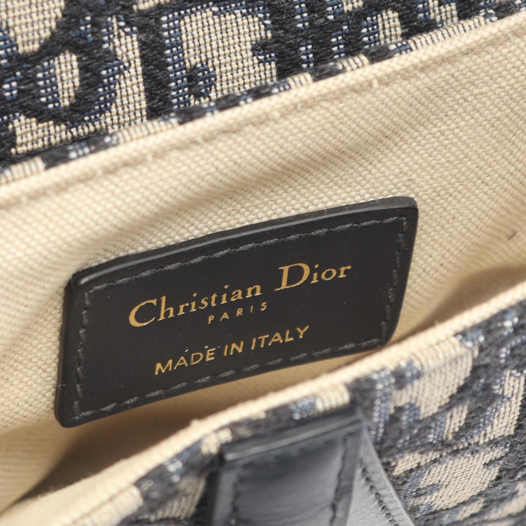 サドルバッグ ミニ オブリークジャカード ハンドバッグ キャンバス レザー アイボリー ネイビー クリスチャンディオール バッグ Christian Dior