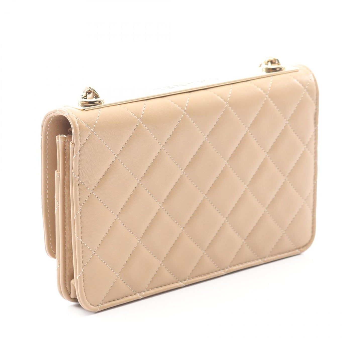 トレンディCC マトラッセ チェーンウォレット ラムスキン ベージュ ゴールド金具 シャネル バッグ CHANEL