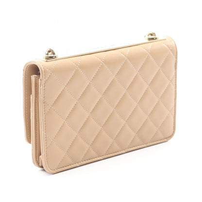 トレンディCC マトラッセ チェーンウォレット ラムスキン ベージュ ゴールド金具 シャネル バッグ CHANEL