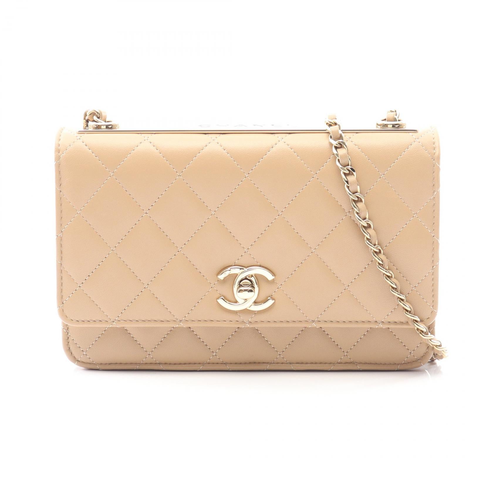 トレンディCC マトラッセ チェーンウォレット ラムスキン ベージュ ゴールド金具 シャネル バッグ CHANEL