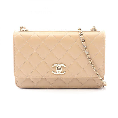 トレンディCC マトラッセ チェーンウォレット ラムスキン ベージュ ゴールド金具 シャネル バッグ CHANEL
