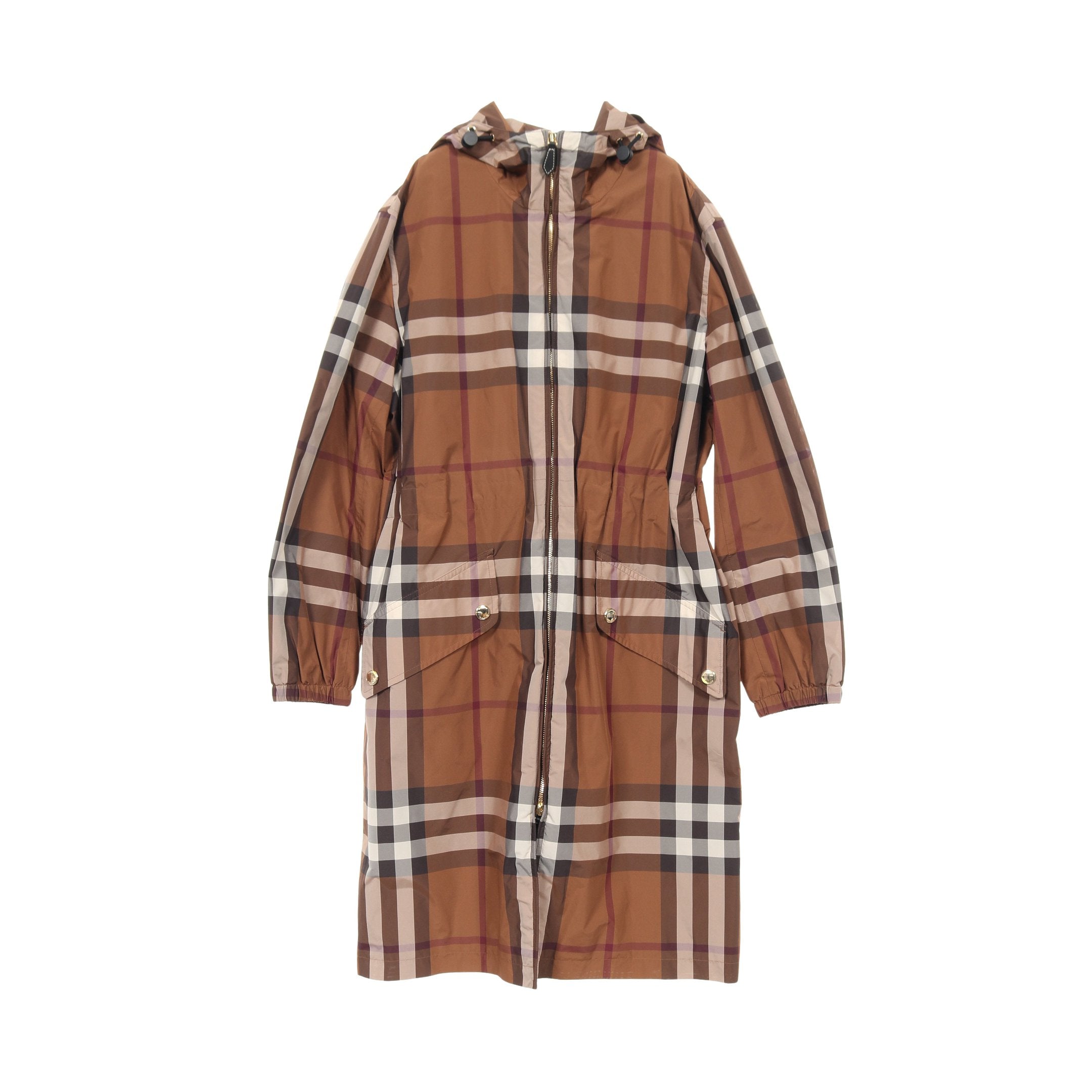 BINHAM LNG CHK コート ブラウン マルチカラー フード付き バーバリー