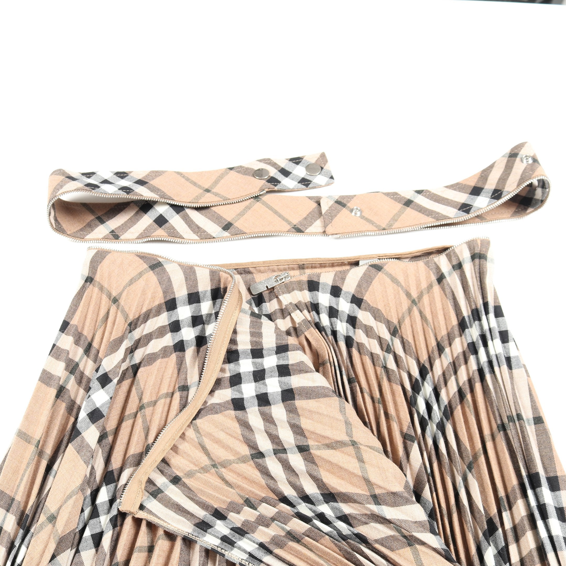 ノバチェック プリーツスカート ラップスカート ウール ブラウン