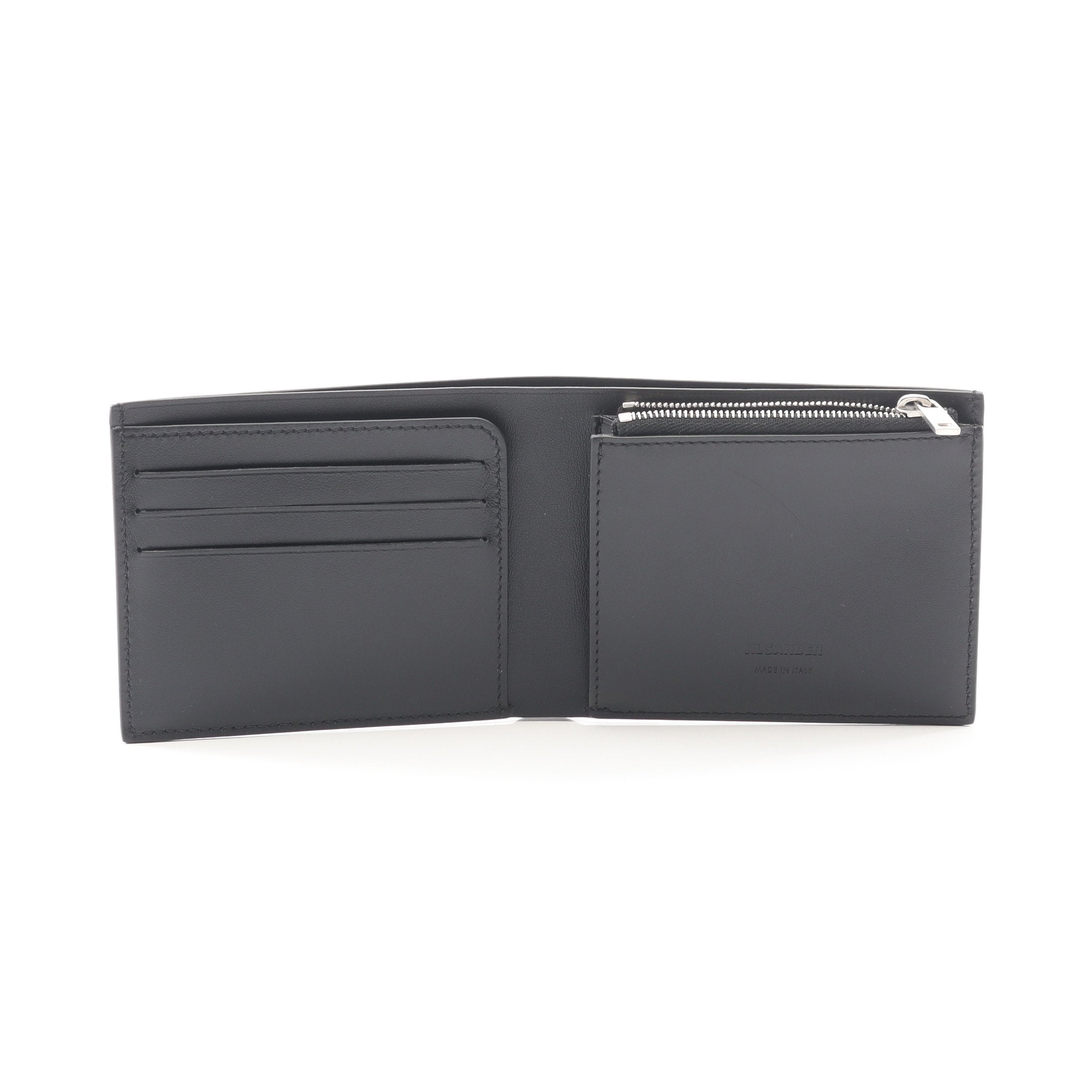 JIL SANDER ブラックレザー 二つ折り財布 ZIP POCKET WALLET 二つ折り財布 レザー ブラック ジルサンダー – RECLO