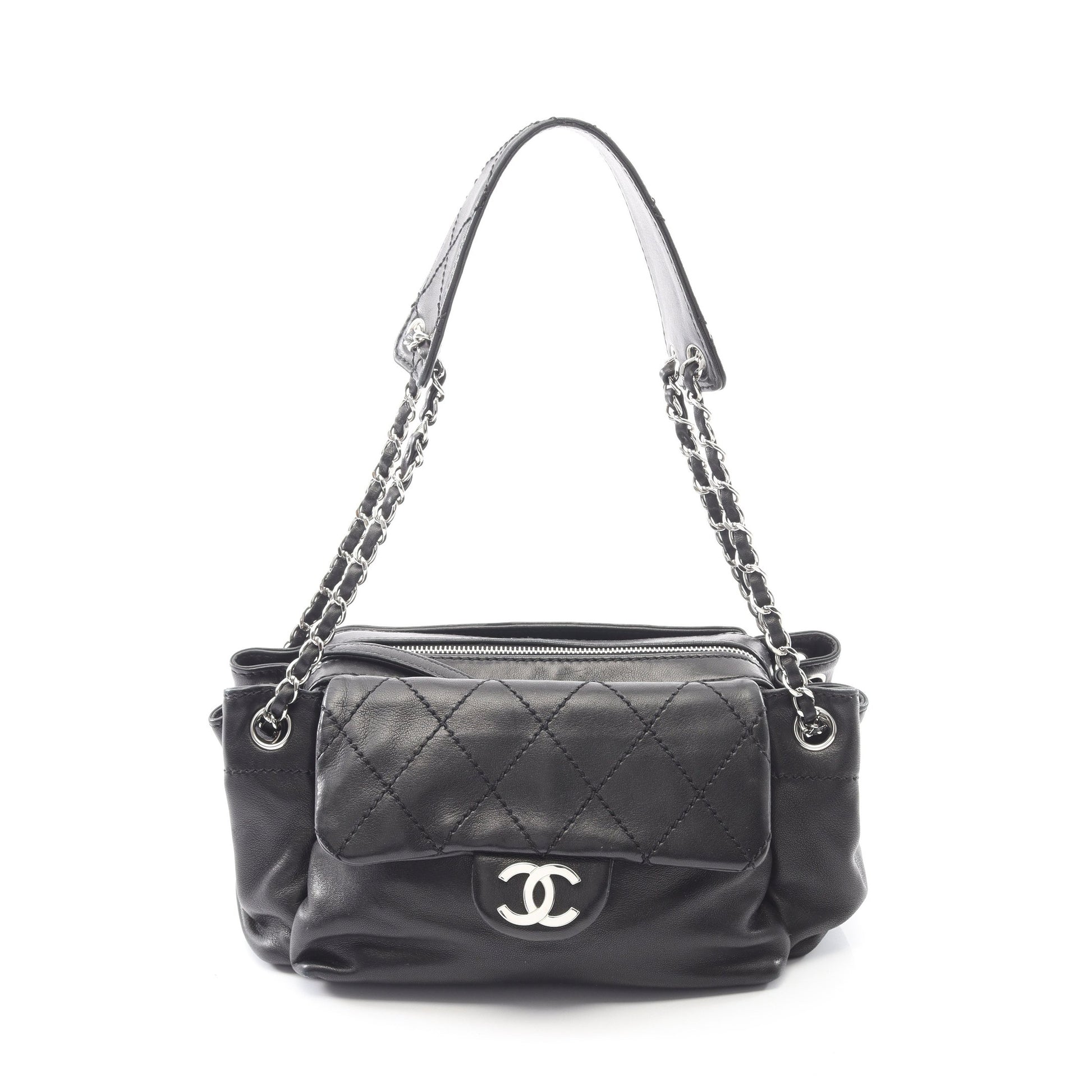 マトラッセ ワンショルダーバッグ ラムスキン ブラック シルバー金具 シャネル バッグ CHANEL