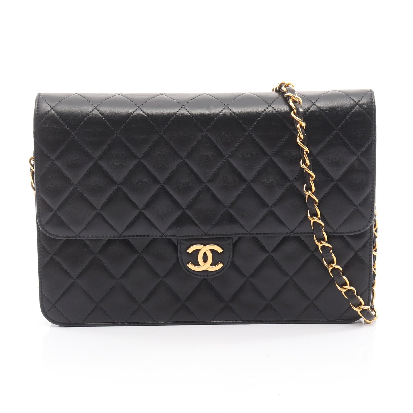 マトラッセ チェーンショルダーバッグ ラムスキン ブラック ゴールド金具 シャネル バッグ CHANEL